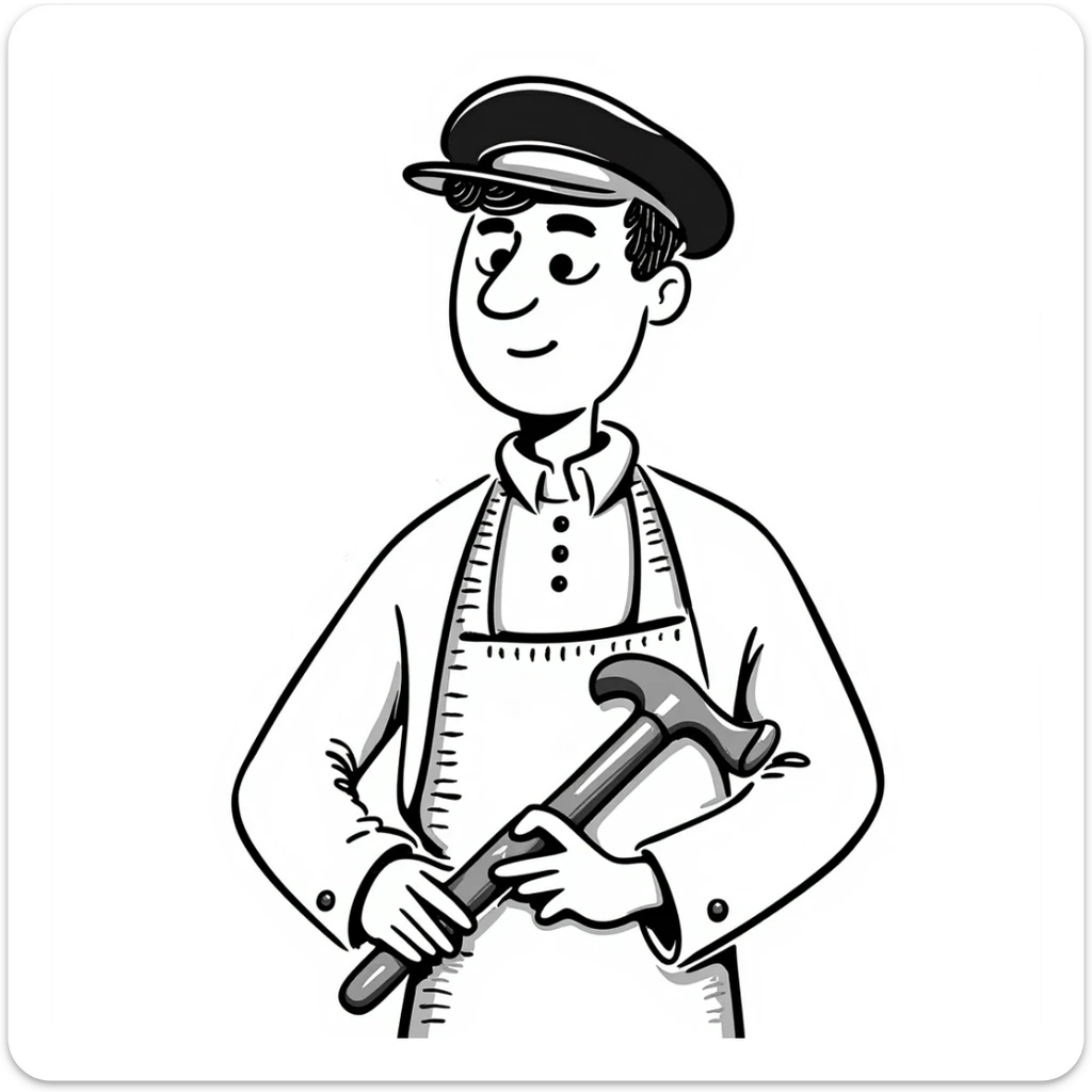 Highly detailed sketch of Victorian era English worker with rugged face, detailed period clothing with fine stitching, realistic proportions, and authentic tools sticker