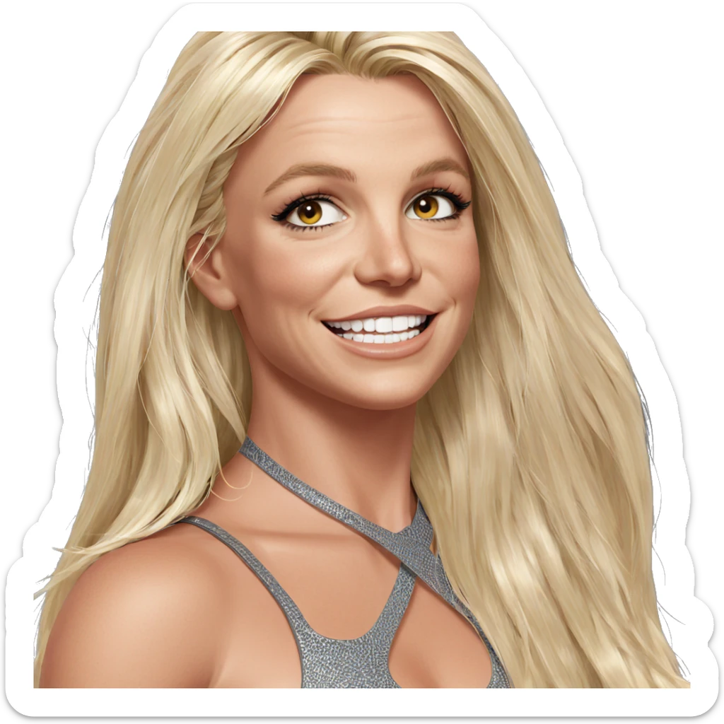 blonde girl with a smile sticker