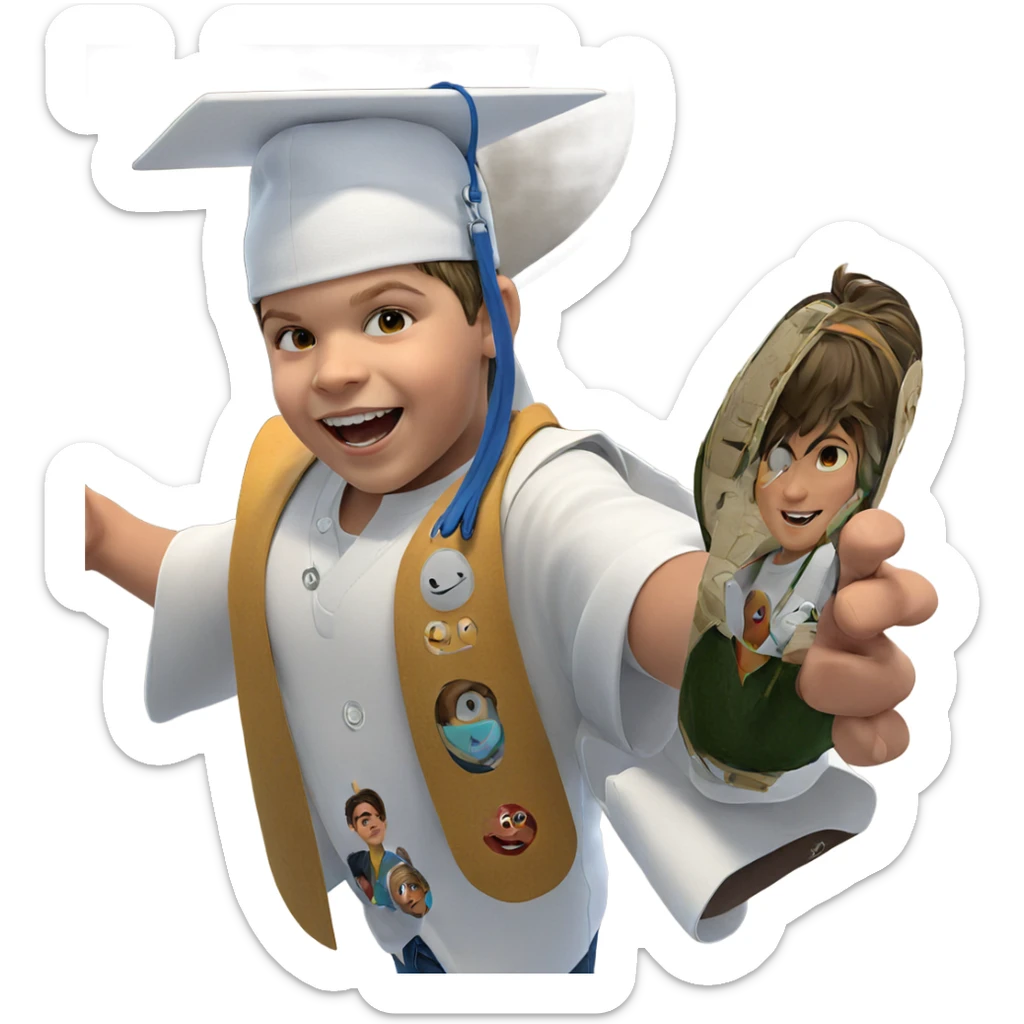 smiling boy in white shirt sticker