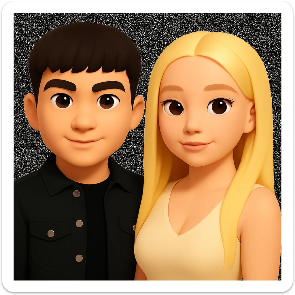 Slightly increase the volume of the upper body of the girl, slightly turn her to face forward, and make the skin color uniform. Maintain the cartoon style as in the reference image. sticker