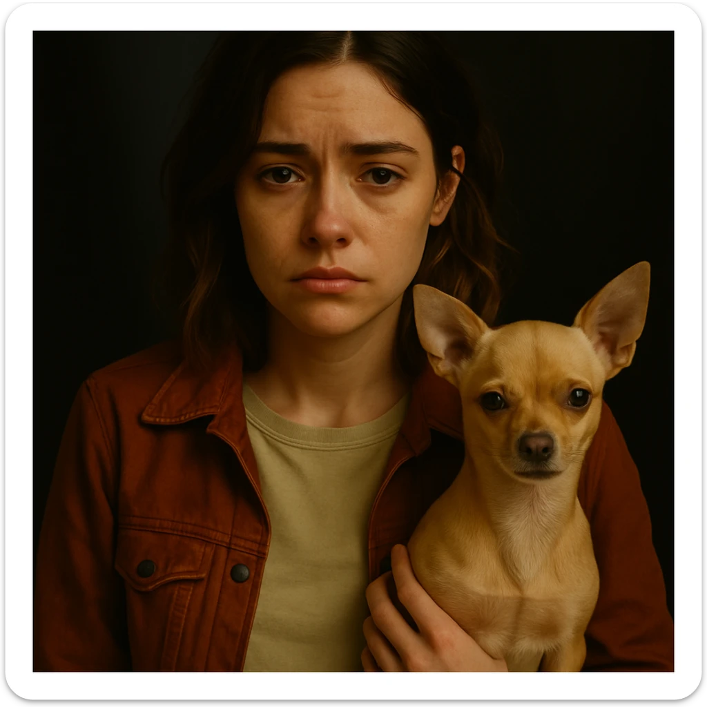 Change the facial expression to a sad and melancholic look in the style of a Netflix series, keeping all other elements identical. sticker