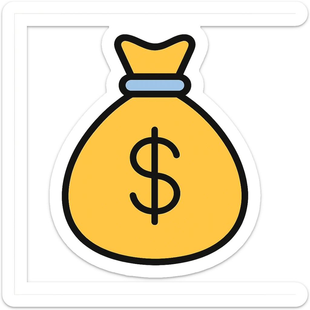 money bag icon, colorful outline style, playful and friendly, suitable for finance app sticker