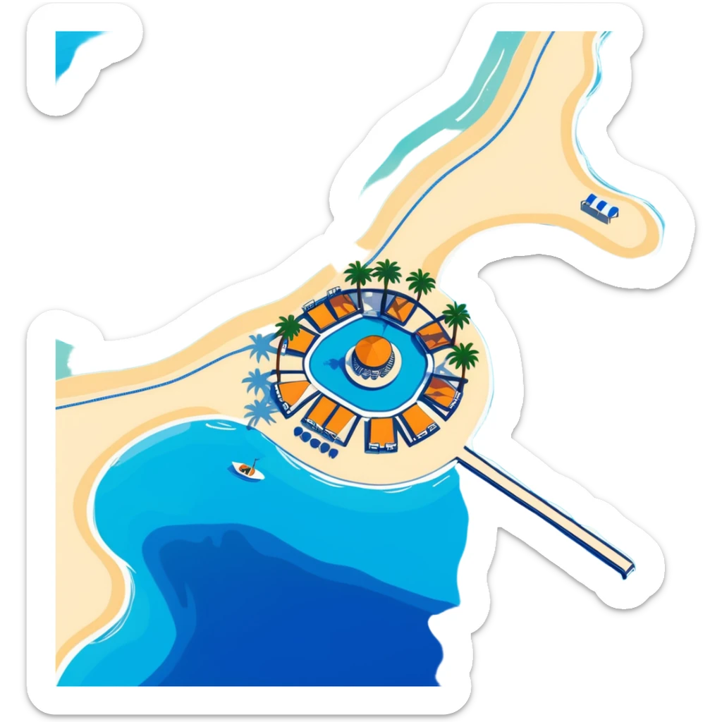 high quality sticker of Palm Jumeirah, aerial view, palm tree shape, surrounded by blue water sticker
