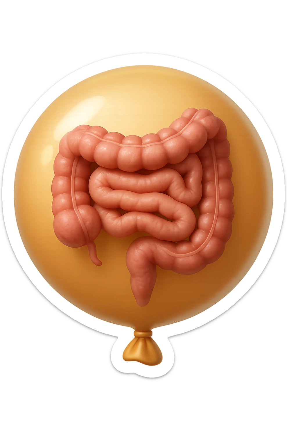 EMOJI STILE IPHONE 3D DI UN INTESTINO CHIUSO IN UN PALLONCINO CHE SIMBOLEGGIA GONFIORE, IPERREALISTICA 4K sticker
