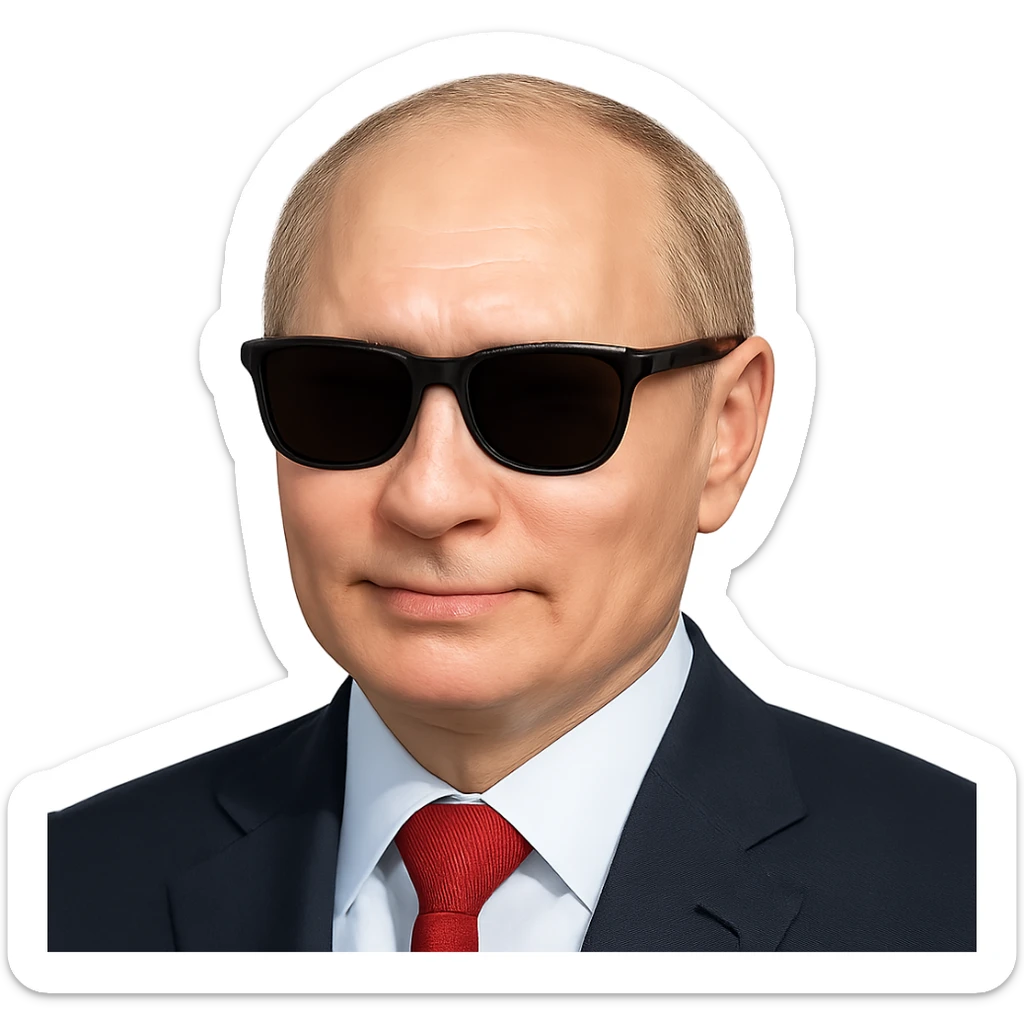 photorealistic portrait of Putin wearing sunglasses, emoji style, confident expression sticker