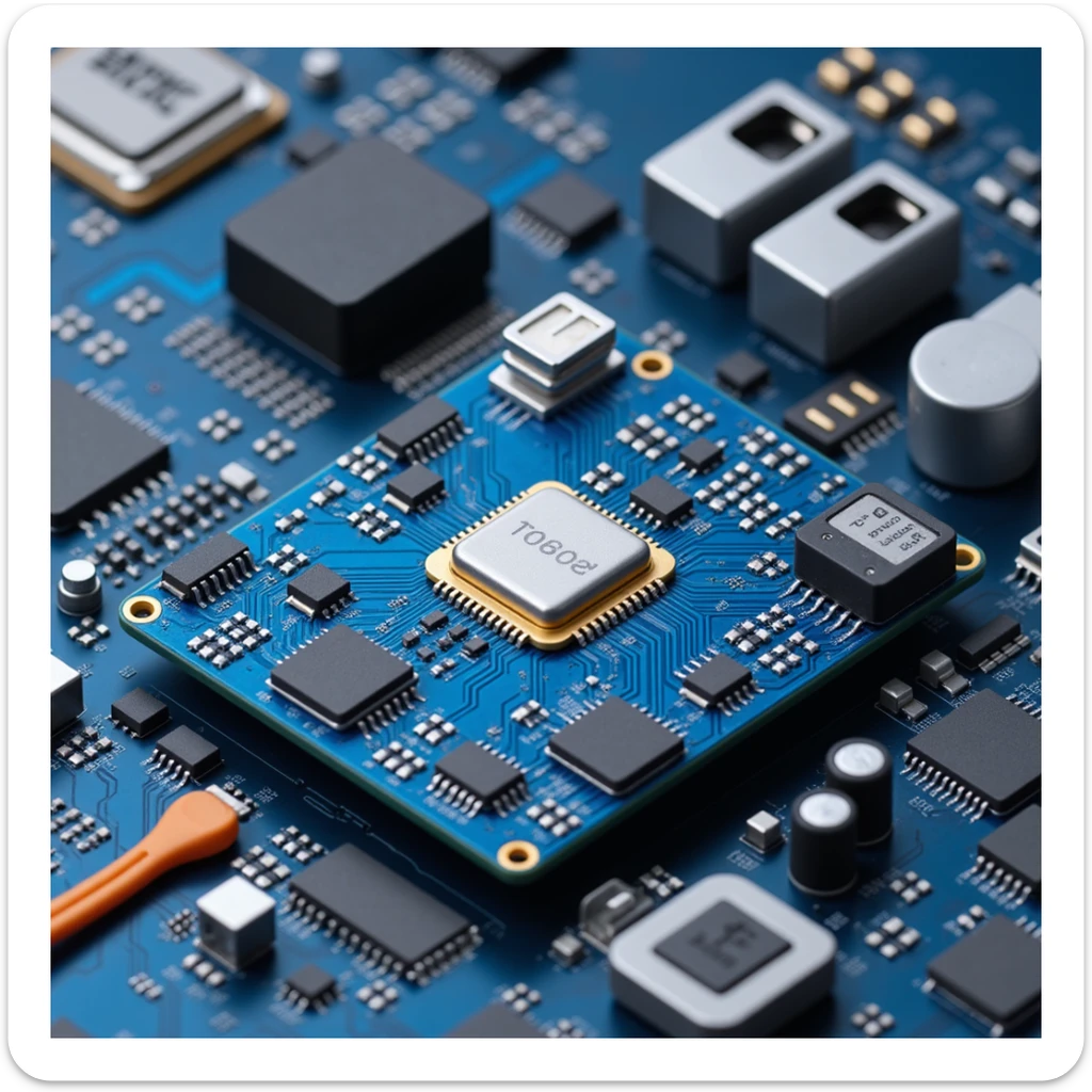 a detailed computer motherboard with chips and circuits, skeuomorphism style, detailed, realistic textures sticker