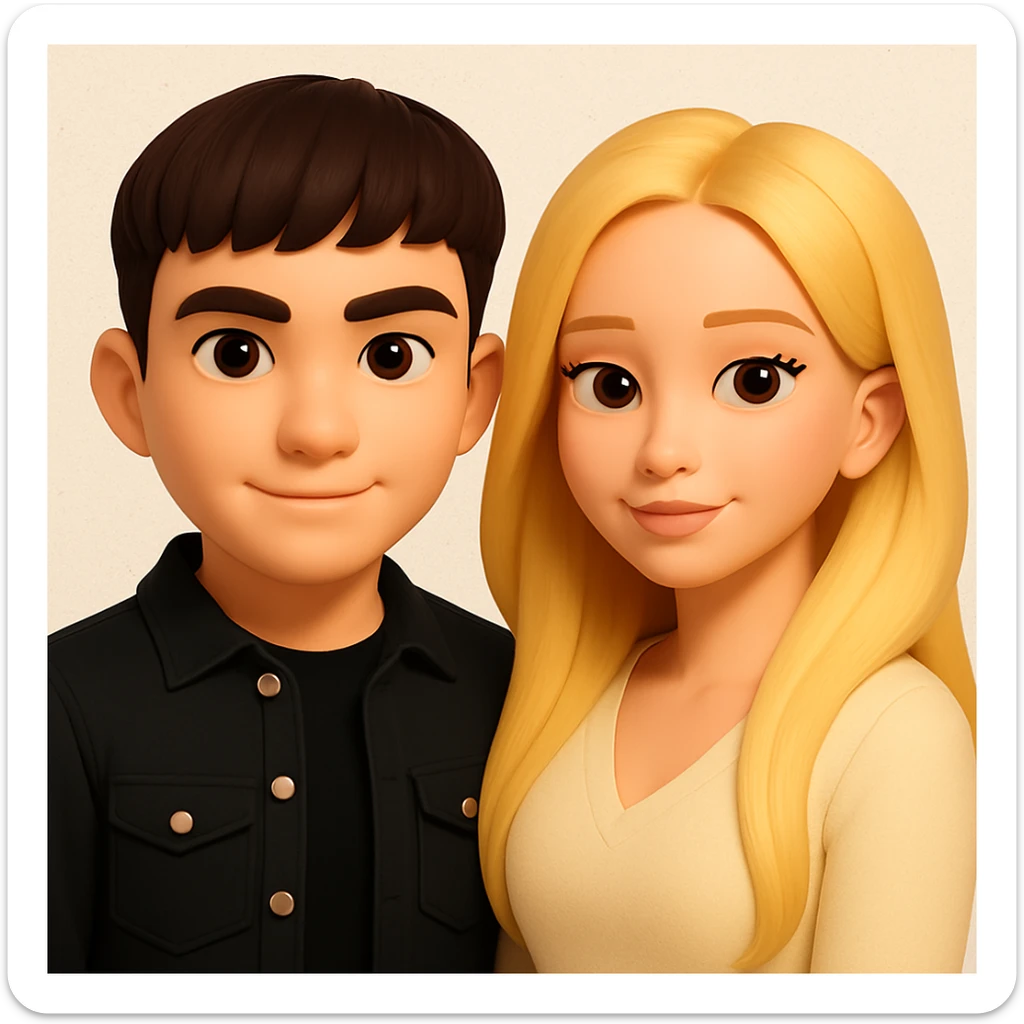 Slightly increase the volume of the upper body of the girl, make the hair more voluminous and separated from each other, even out the skin tone of the girl, while preserving the overall look and pose in the style of 3D Emoji. sticker