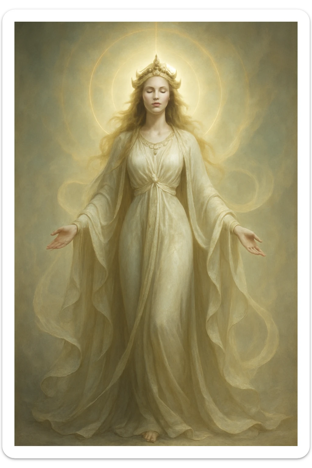 goddess, elegant, ethereal, flowing robes, glowing aura, fantasy style sticker