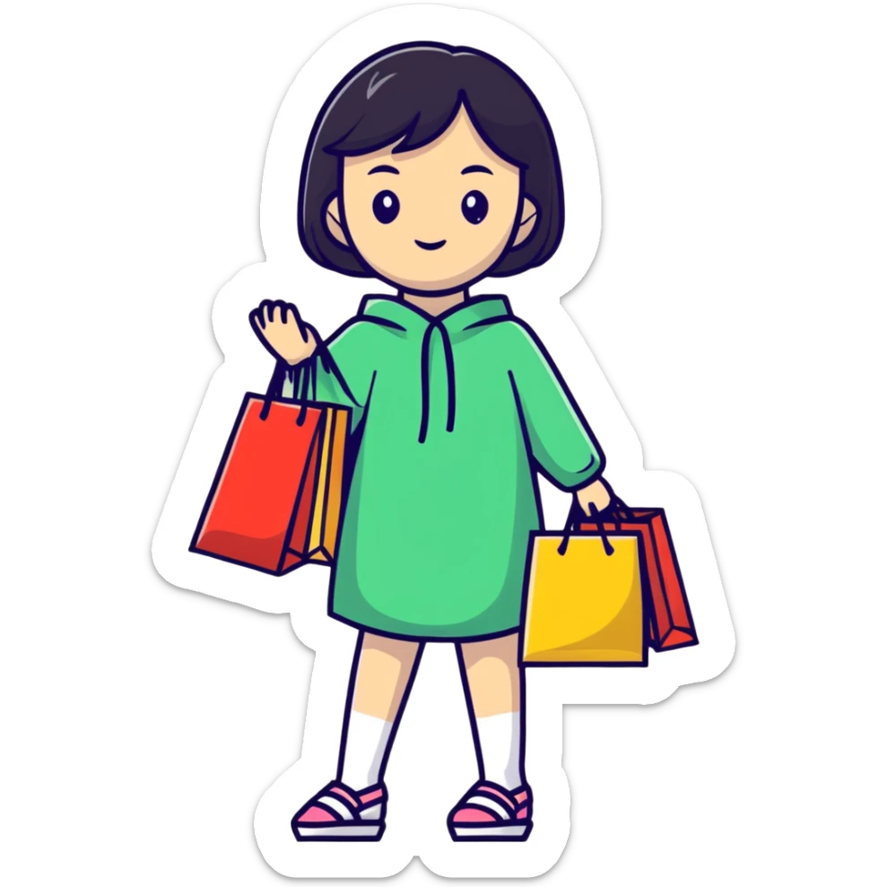 Fashionable Japanese girl with shopping bags sticker