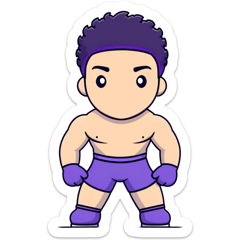 shirtless athletic man with white skin and black curly hair, wearing a purple ski mask sticker