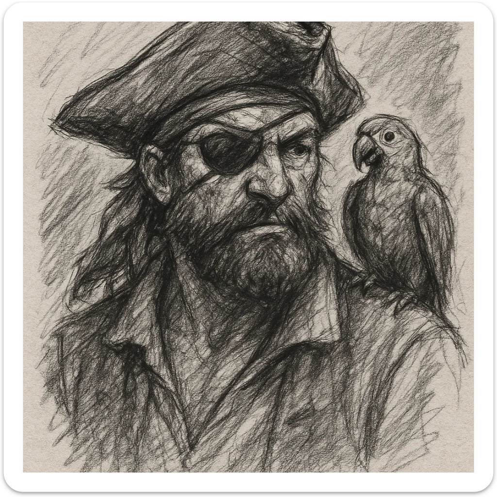 pirate with eye patch and parrot sticker