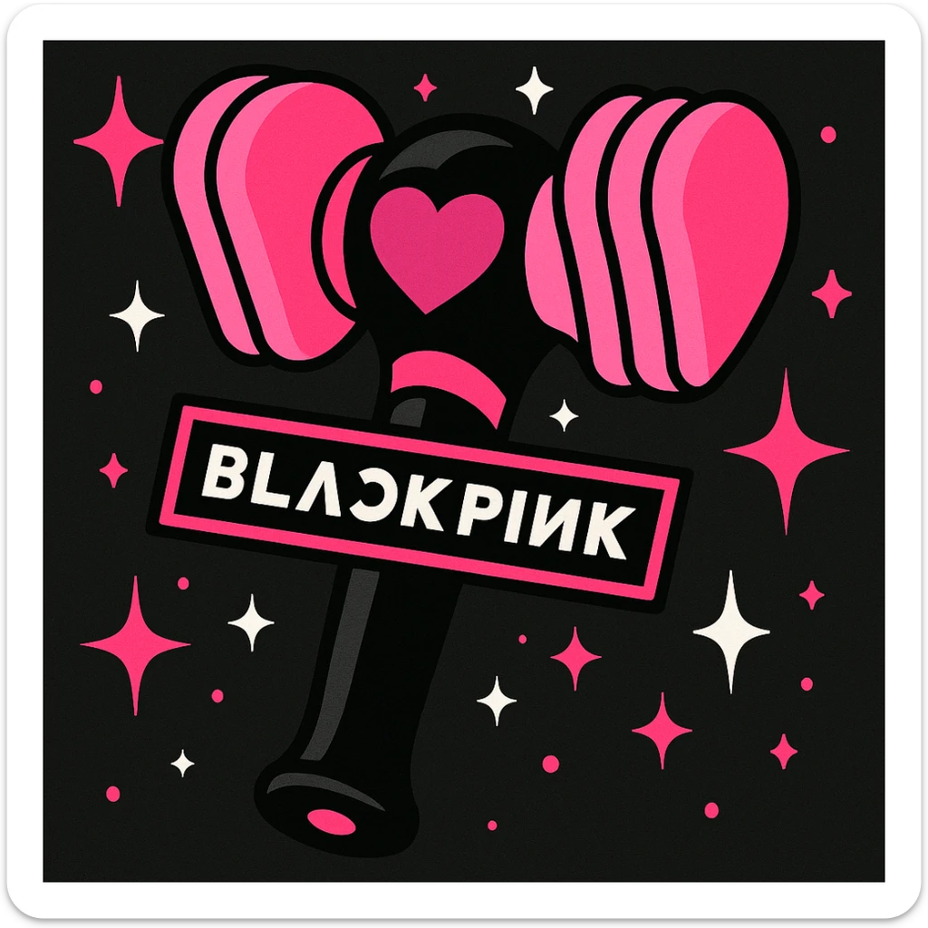 decorative item inspired by BLACKPINK, black and pink colors, sparkling accents, modern pop feel, vibrant toon style sticker