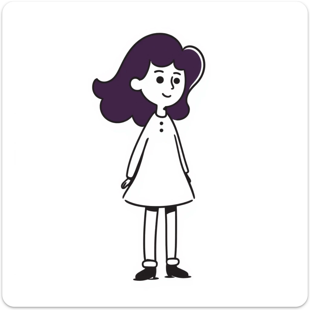 A simple sketch of a girl with flowing purple hair sticker