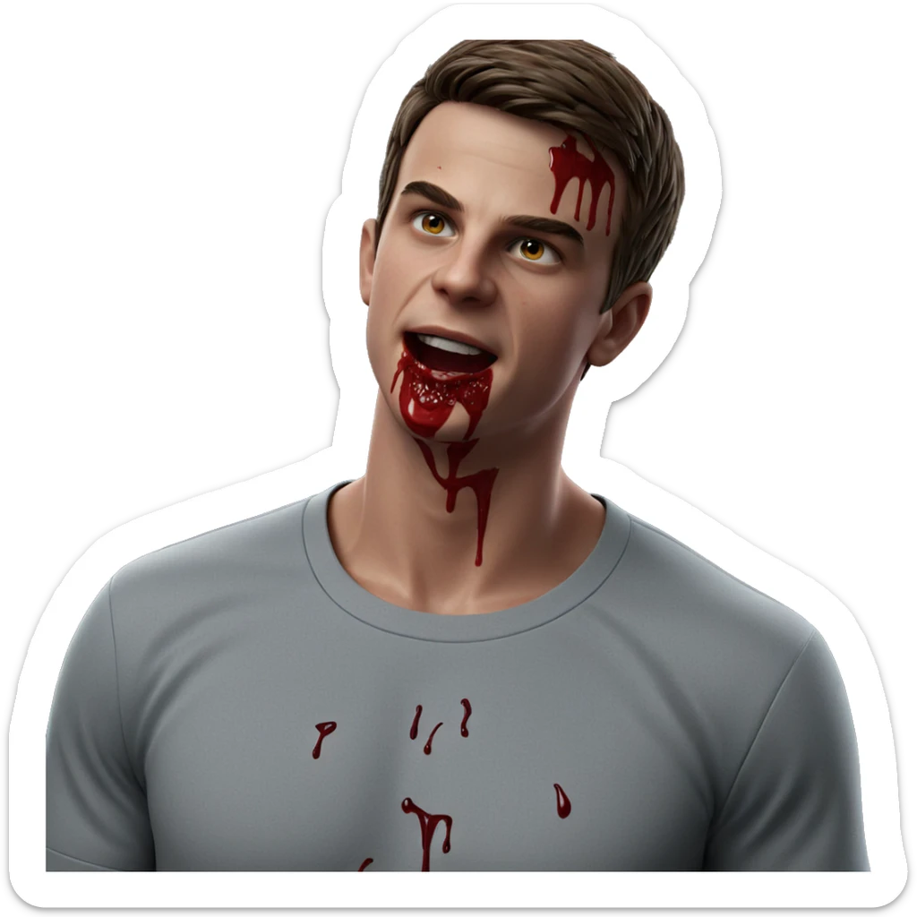 bloody shirt on short haired boy sticker