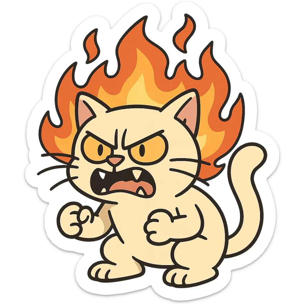 angry cat with flames sticker