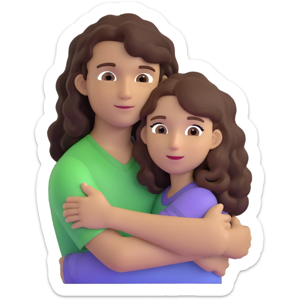 girl with long light brown hair and pale skin hugging a boy with black curly hair and tanned skin sticker