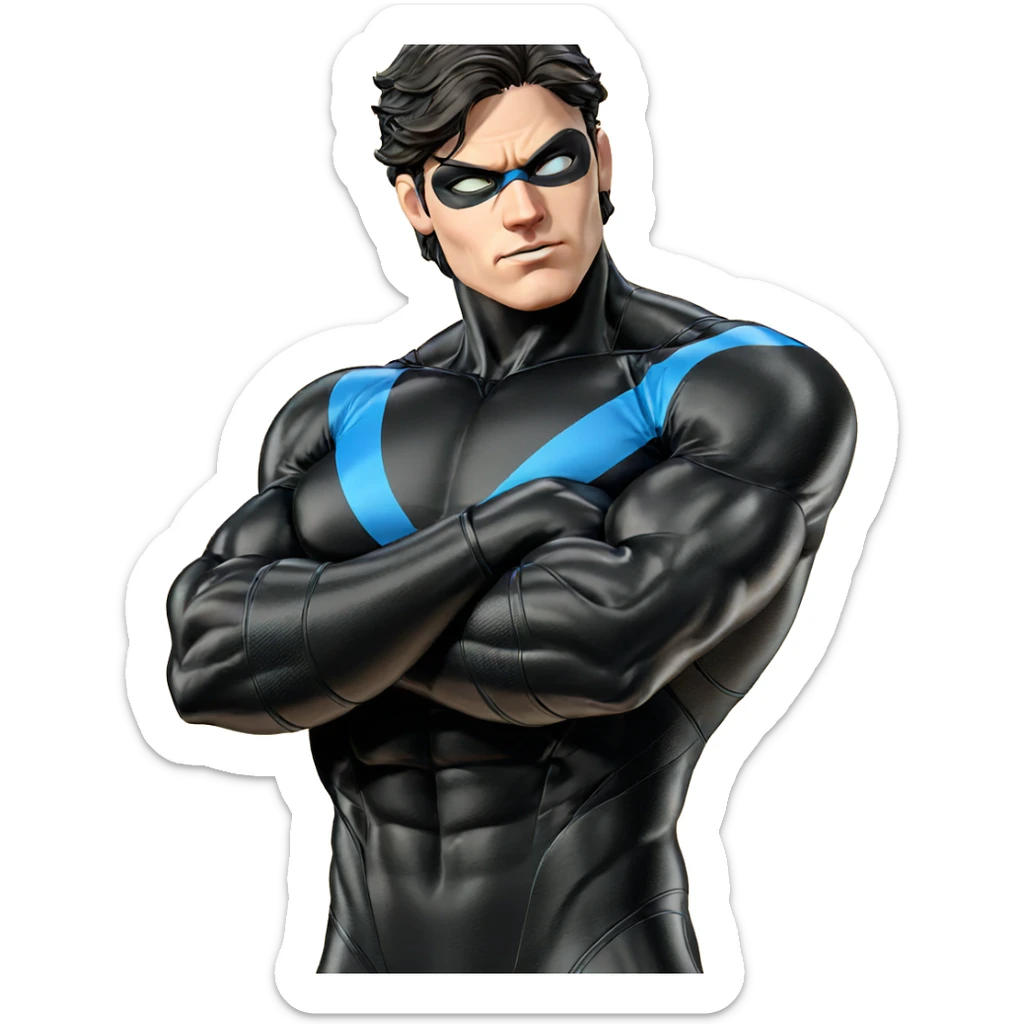 muscular superhero in black bodysuit sticker