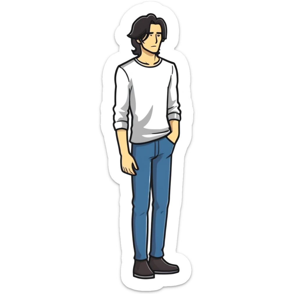 full body very skinny male figure standing wearing clothes with long hair sticker