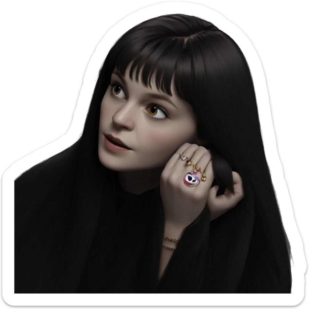 girl with long hair jewelry sticker