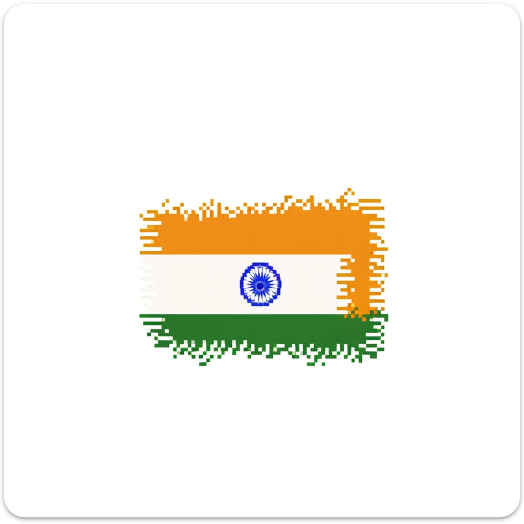 Detailed pixel art of Indian national flag with saffron, white and green colors sticker