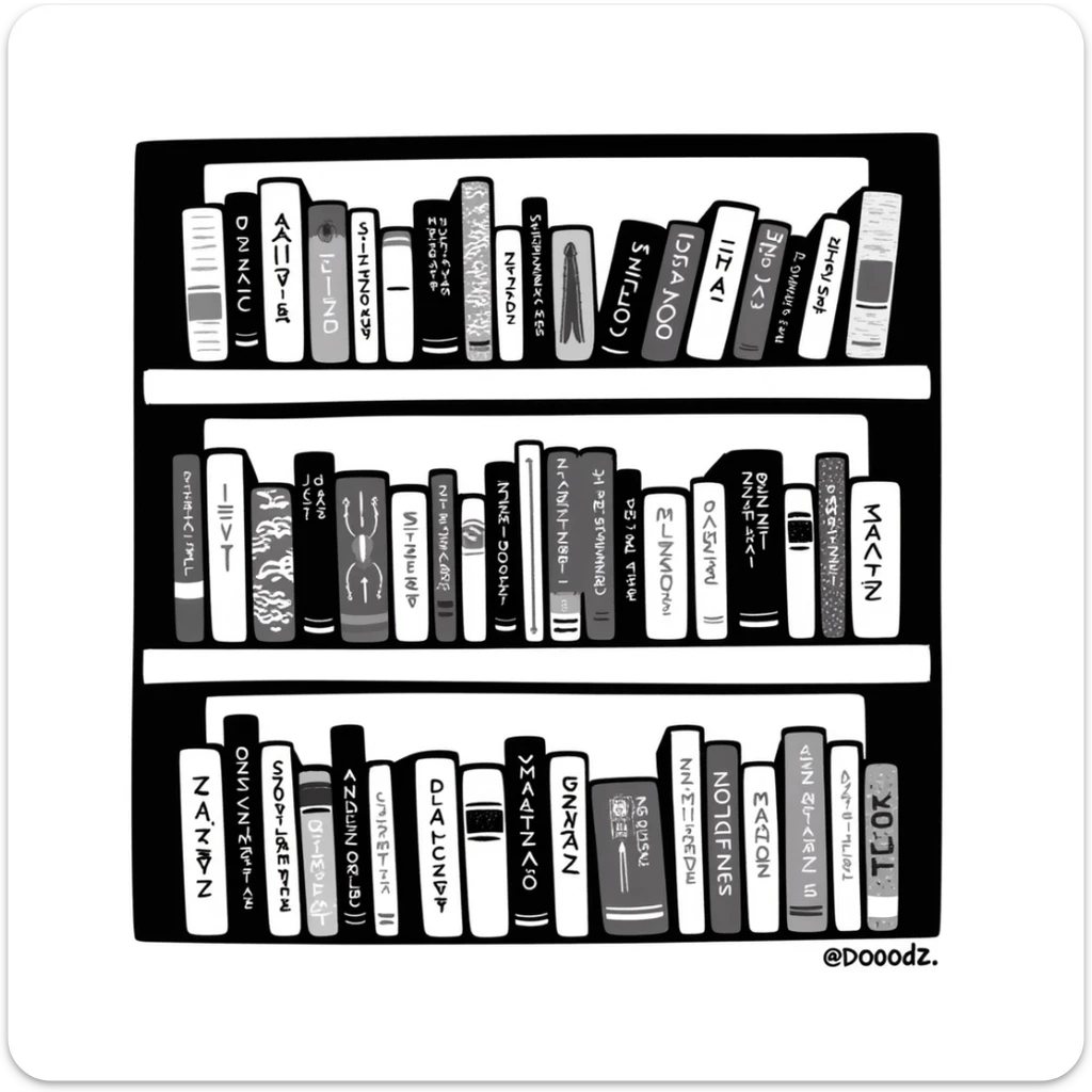 hand-drawn bookshelf with row of books of different sizes and colors sticker