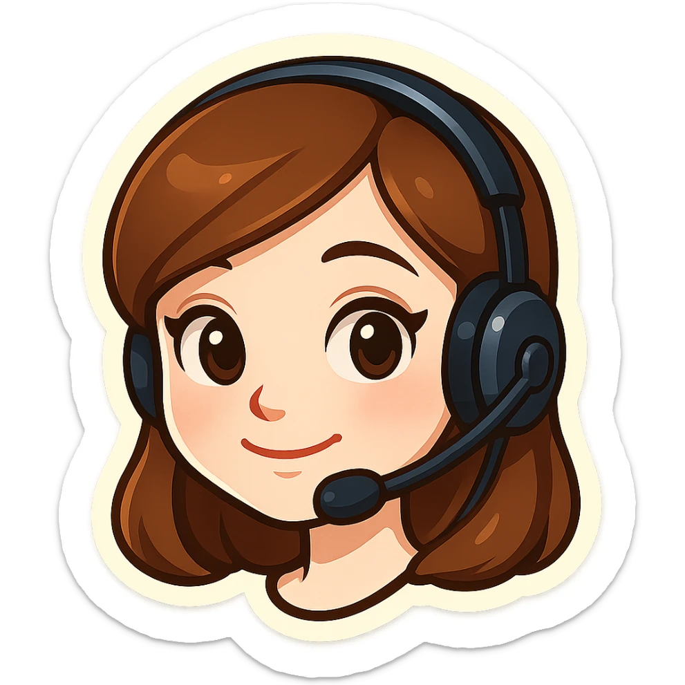 cute girl in Telegram sticker style, very pale skin, neat facial features, large expressive eyes, soft smile, headphones or virtual assistant headset, white background, head only without neck sticker