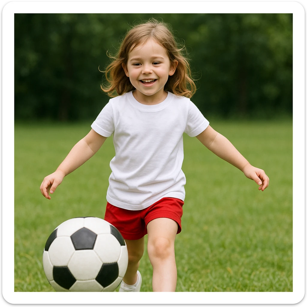 Make the girl's outfit red shorts and a white short-sleeved t-shirt sticker