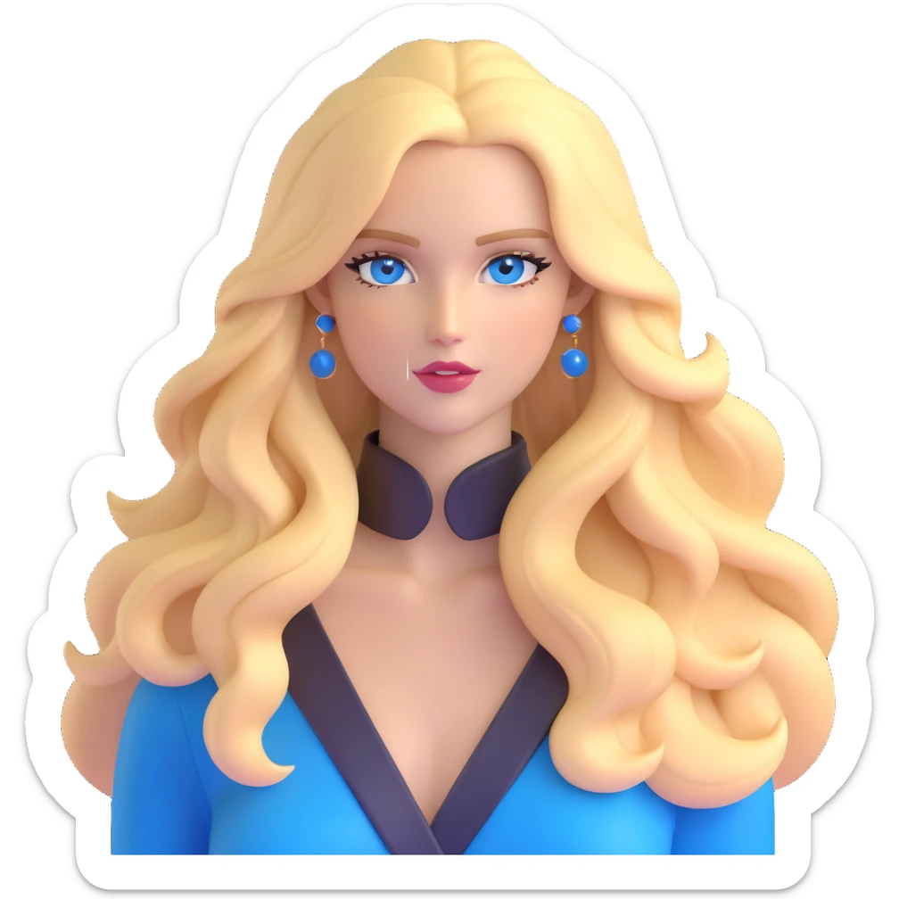 Sophisticated blonde European supermodel with long golden hair, striking blue eyes, high fashion pose sticker