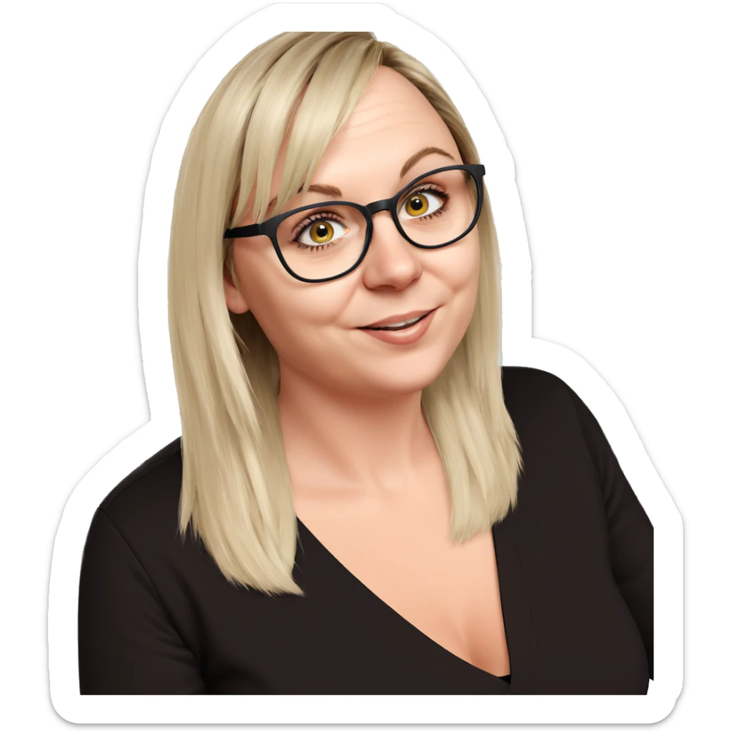 smiling girl with glasses indoors sticker