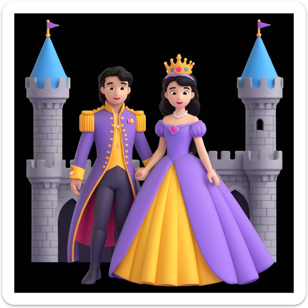 prince and princess disny dress close up photo in castle sticker