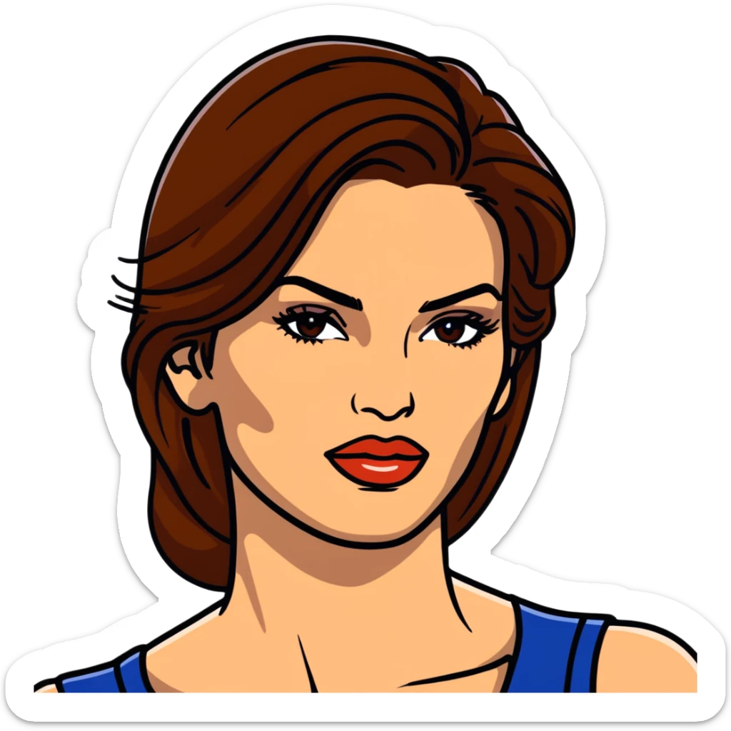 Cindy Crawford famous supermodel with beauty mark above her lip, brown hair sticker