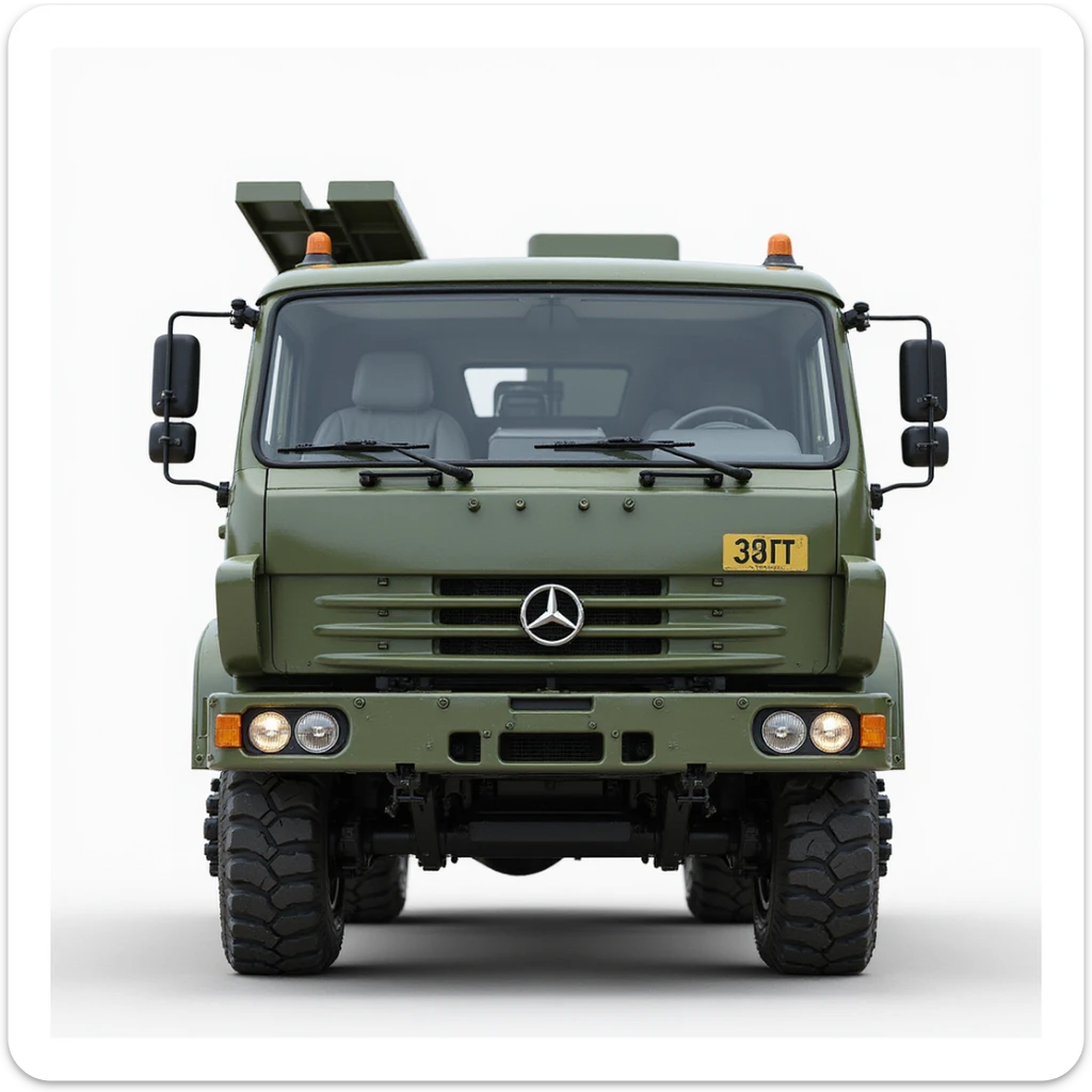 Iskander-M missile system, rocket carrier truck, realistic style, detailed, front view sticker