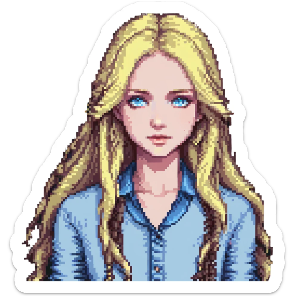 beautiful blond girl with long hair and blue eyes sticker