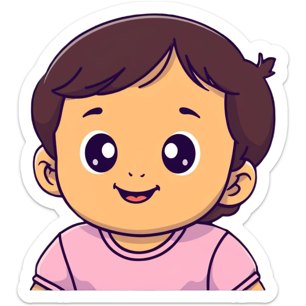 face of smiling baby girl with big eyes, medium skin tone, and dark hair sticker