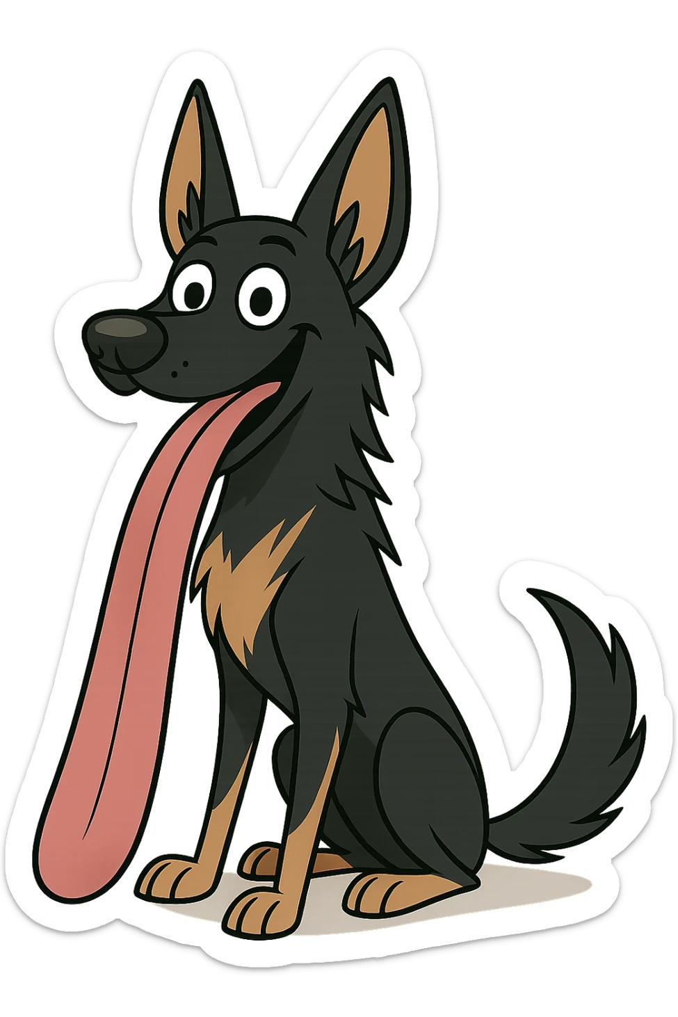 Make the dog's tongue much longer, keep the dog cartoon style, transparent background. sticker