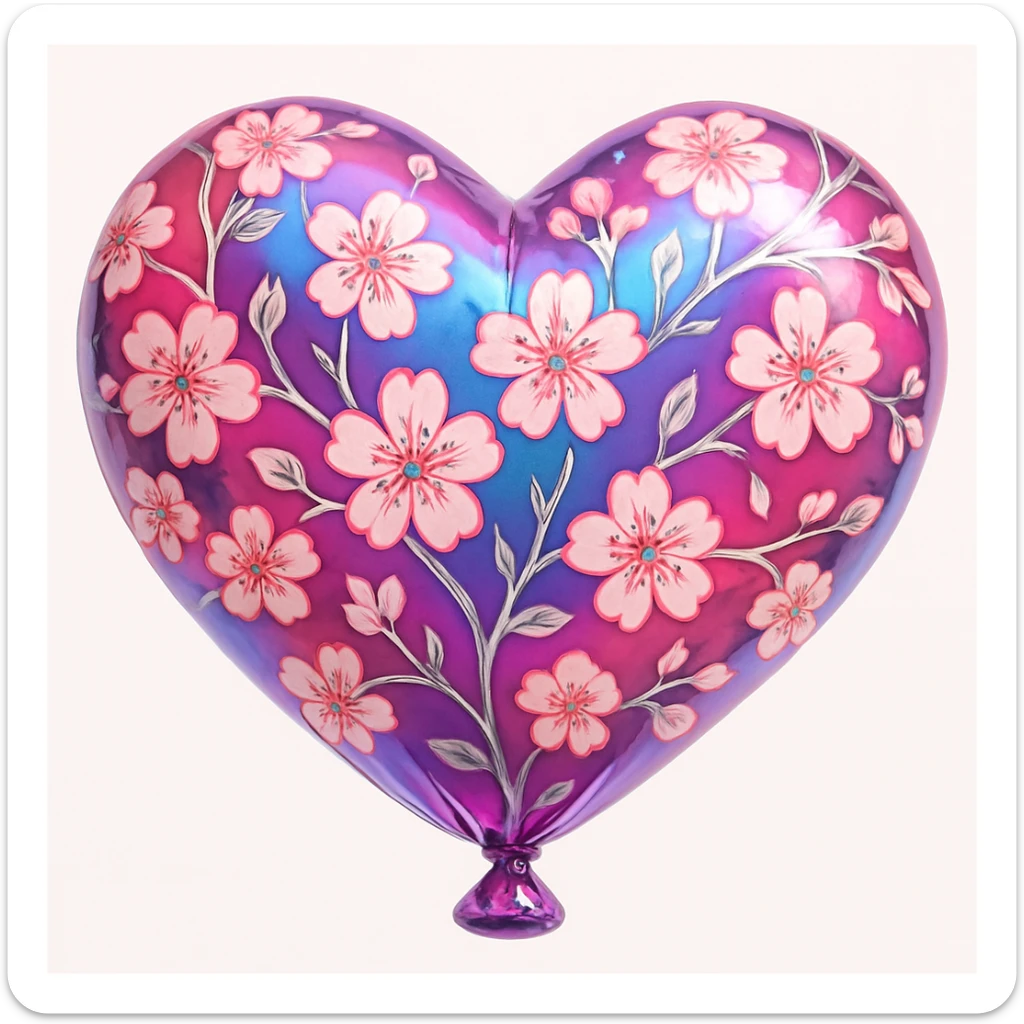 heart with sakura and silver accents sticker