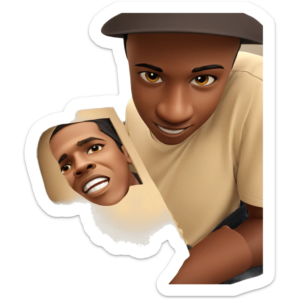 smiling boy in quirky hat sticker