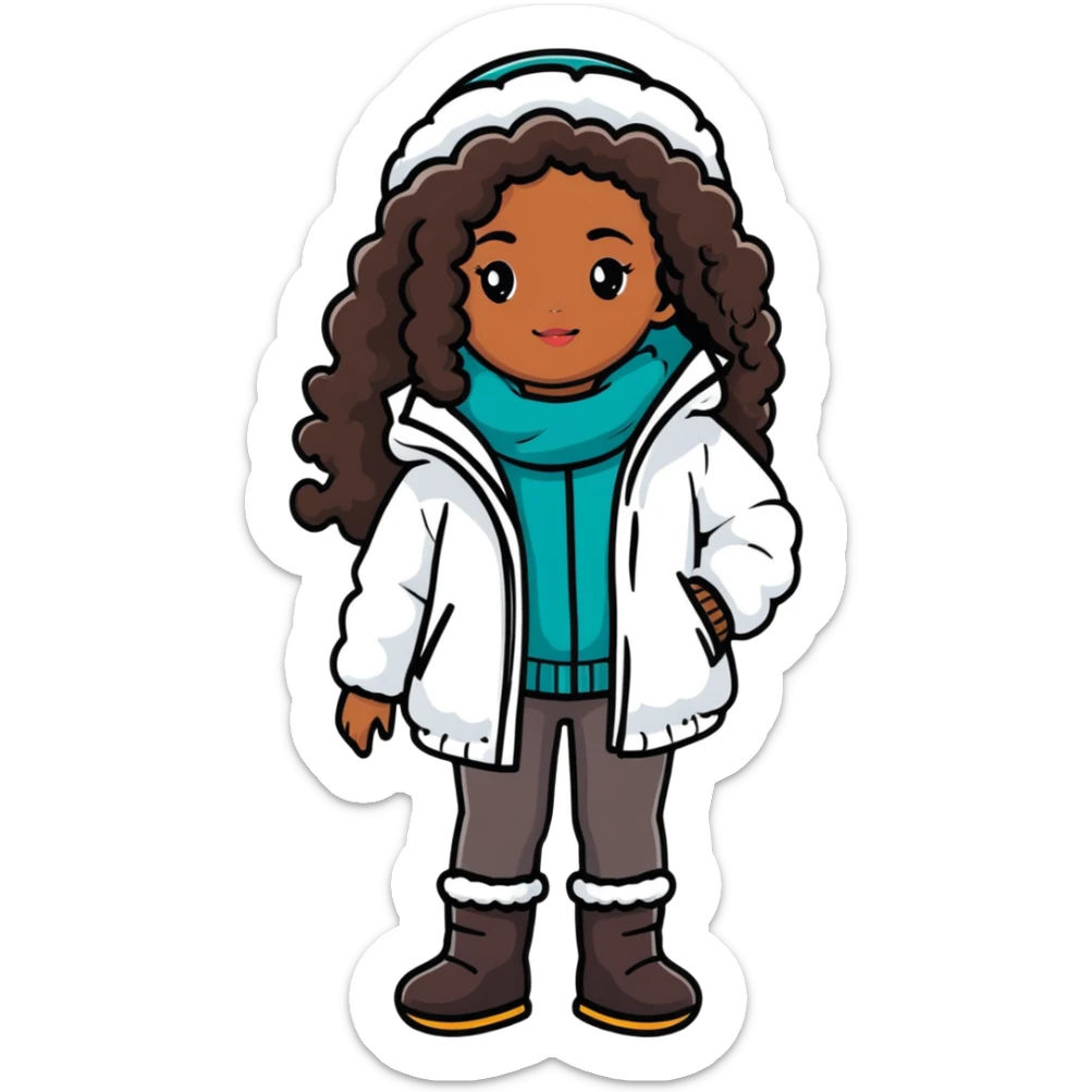 Black girl with long curly brown hair with a winter outfit on  sticker