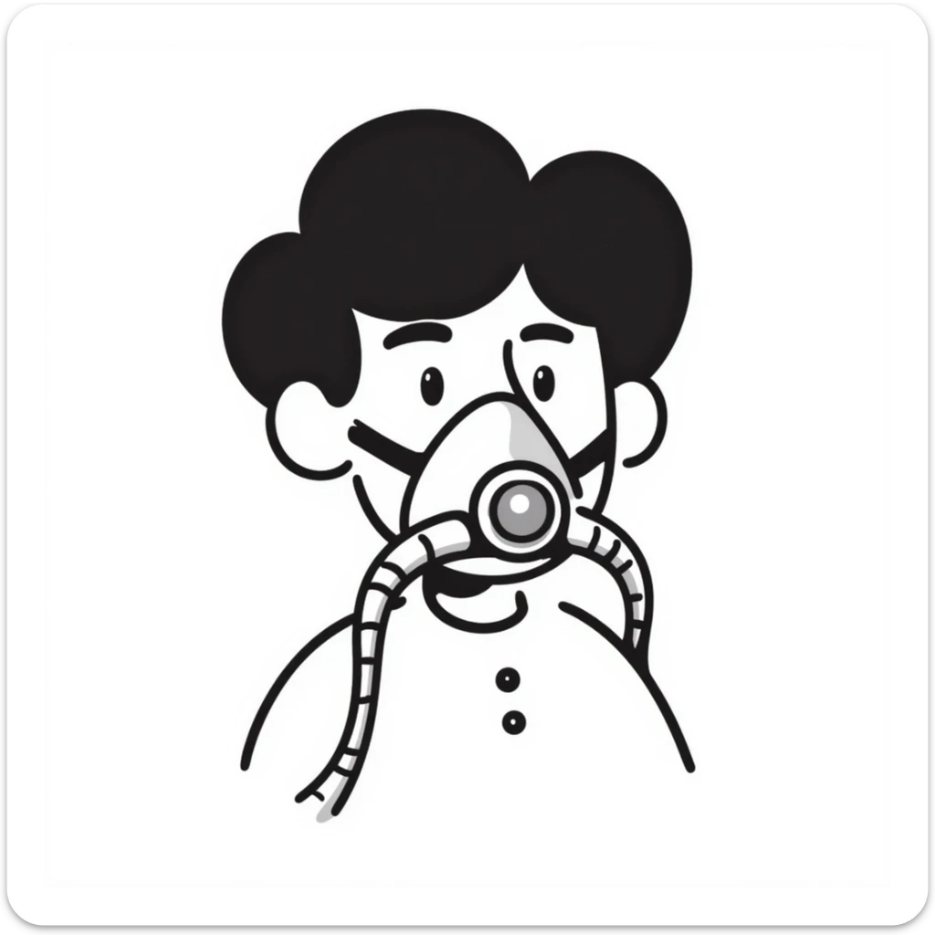Hand-drawn person wearing breathing mask with tubes for measuring oxygen intake during exercise test sticker