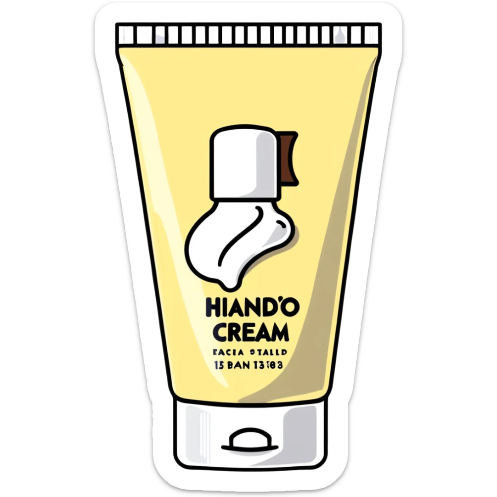 used tube of hand cream, bent in the middle, cap on, a bit of cream at the opening sticker