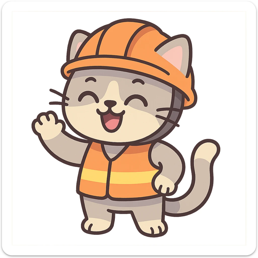 adorable anime cat in orange helmet and vest sticker
