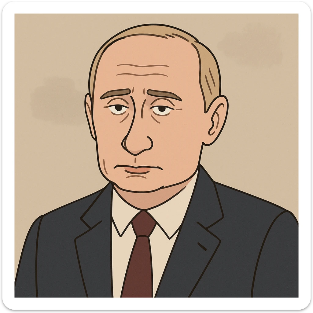 cartoon portrait of Vladimir Putin, neutral expression, simple background sticker