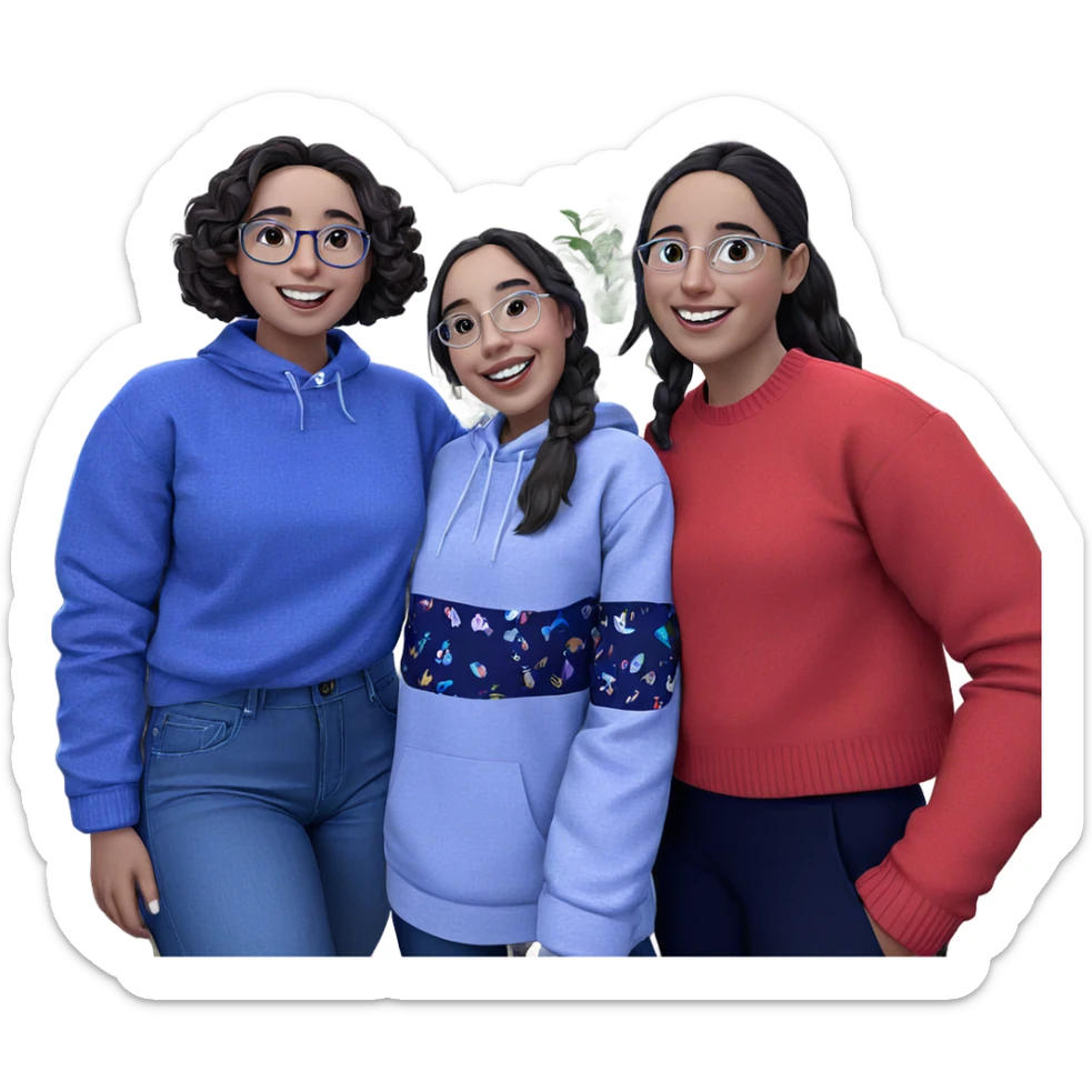 smiling girls indoors with style sticker