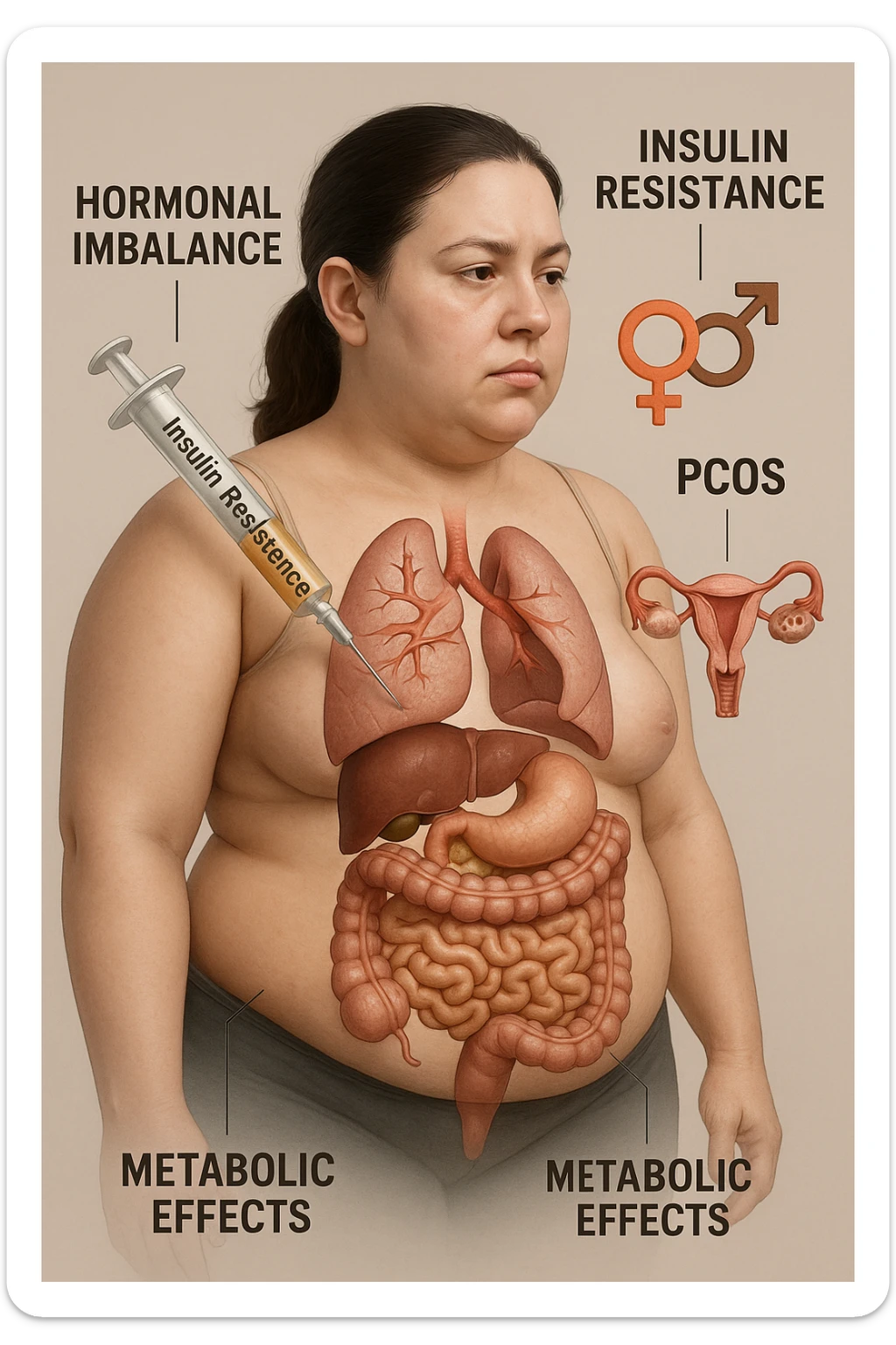 Donna con insulina fuori controllo  in 3D immagine medica donna pcos sticker