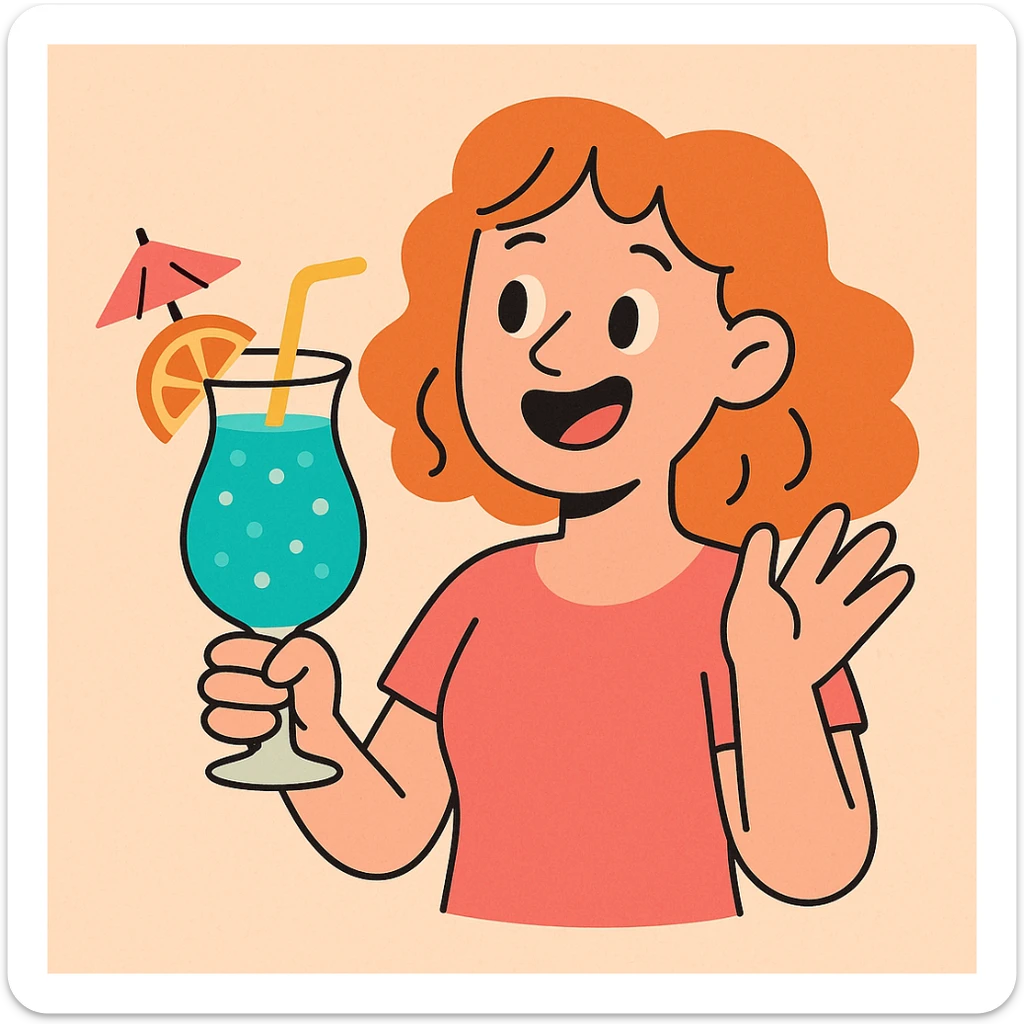 blue curaçao tropical cocktail in a hurricane glass, flat vector illustration sticker