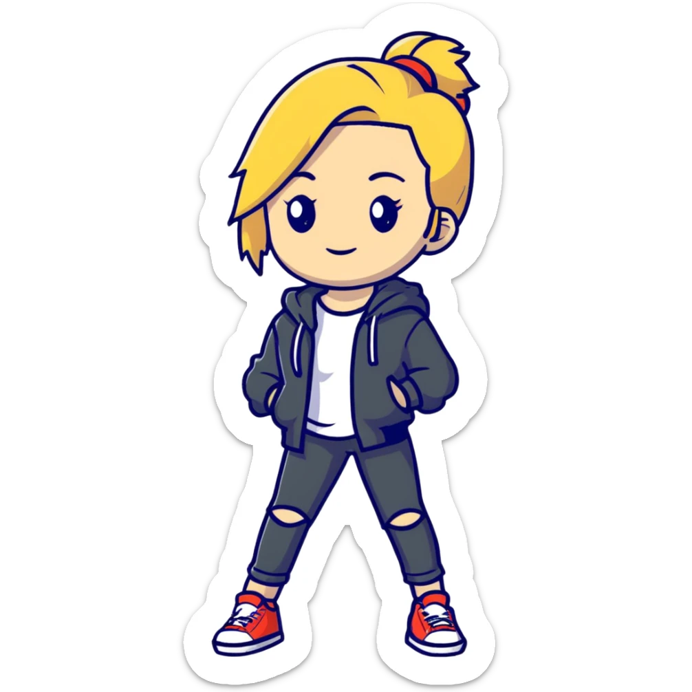 Full body white teenage girl with blonde hair, choni style with urban clothes sticker
