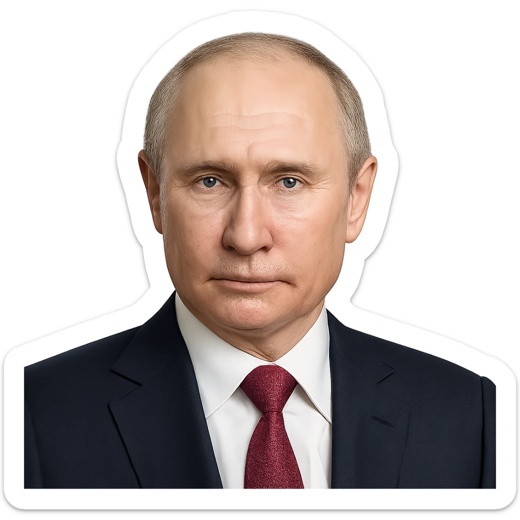 ultra-realistic portrait of Vladimir Putin, maximum likeness to real appearance, accurate facial details, natural skin, minimal emoji style, clean background sticker