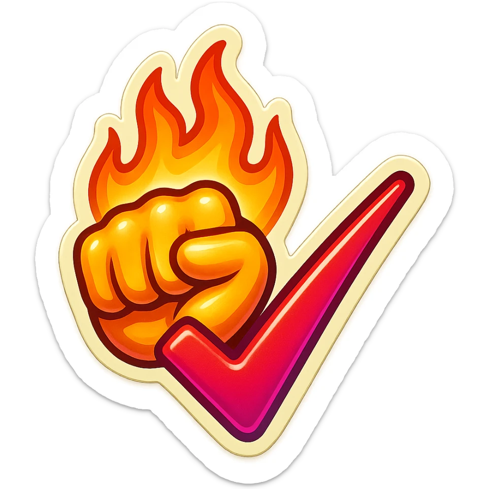 horizontal flaming fist "check", emoji sticker