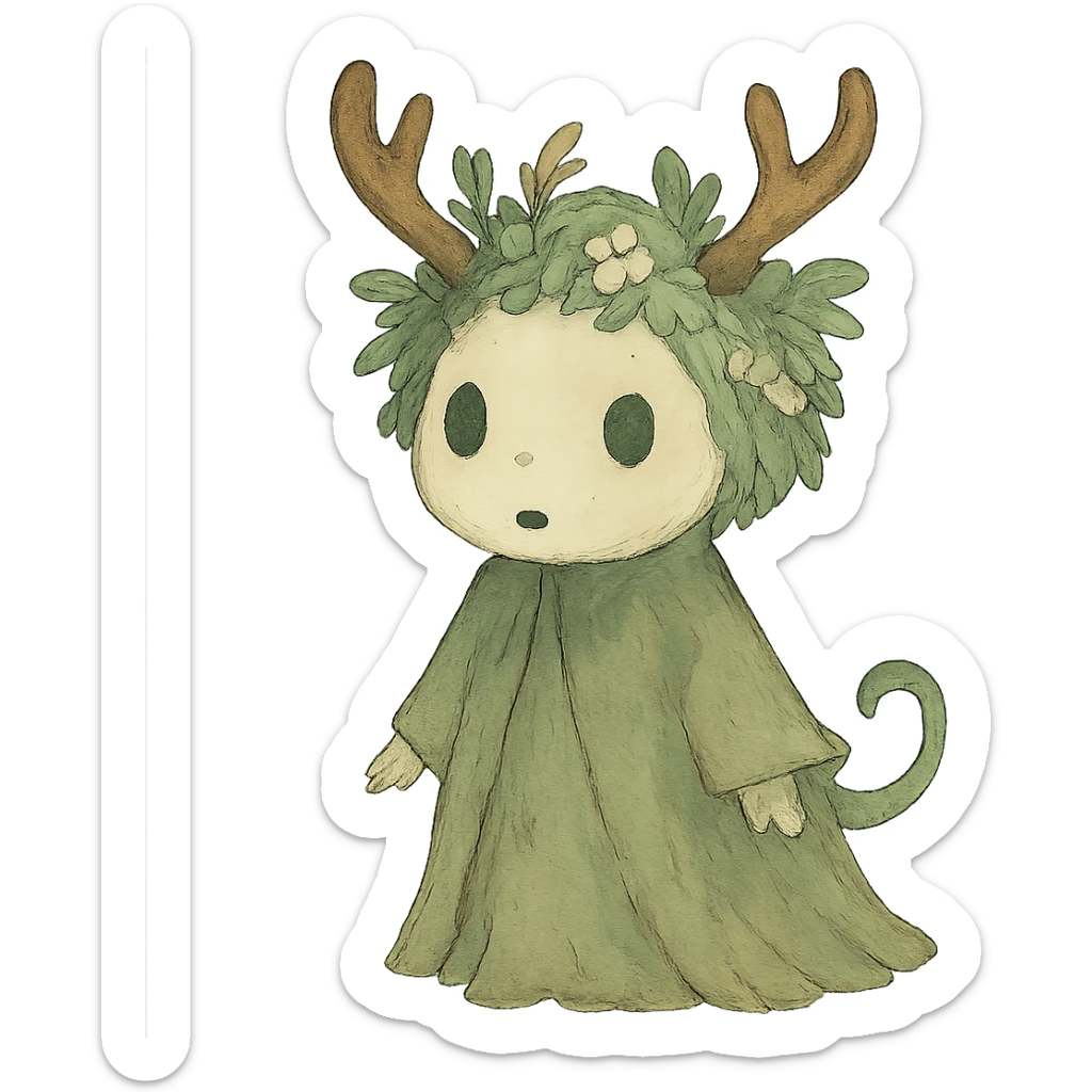 forest spirit character in ghibli style with soft colors and whimsical atmosphere sticker