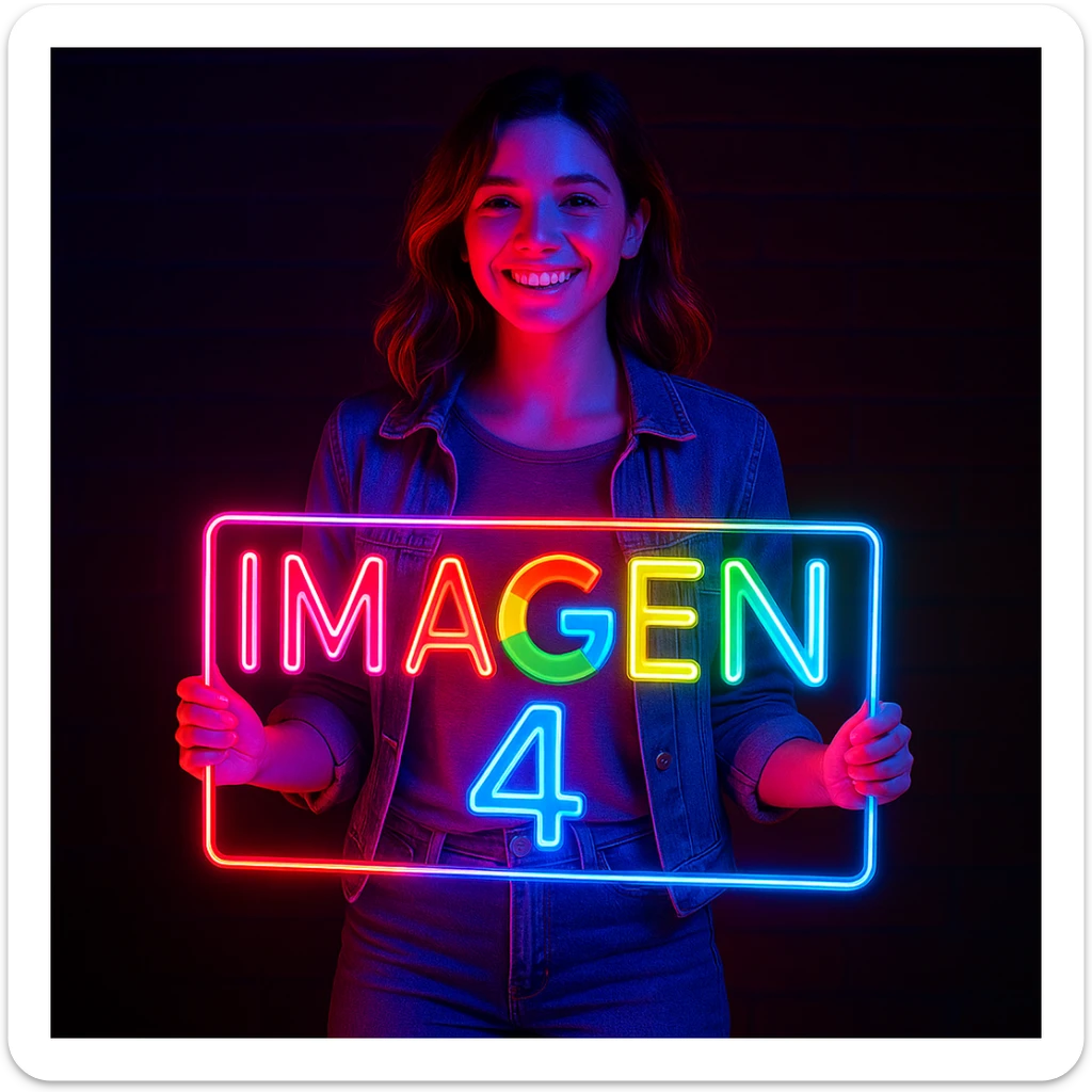 make a girl holding this sign, but sign in made of neon sticker